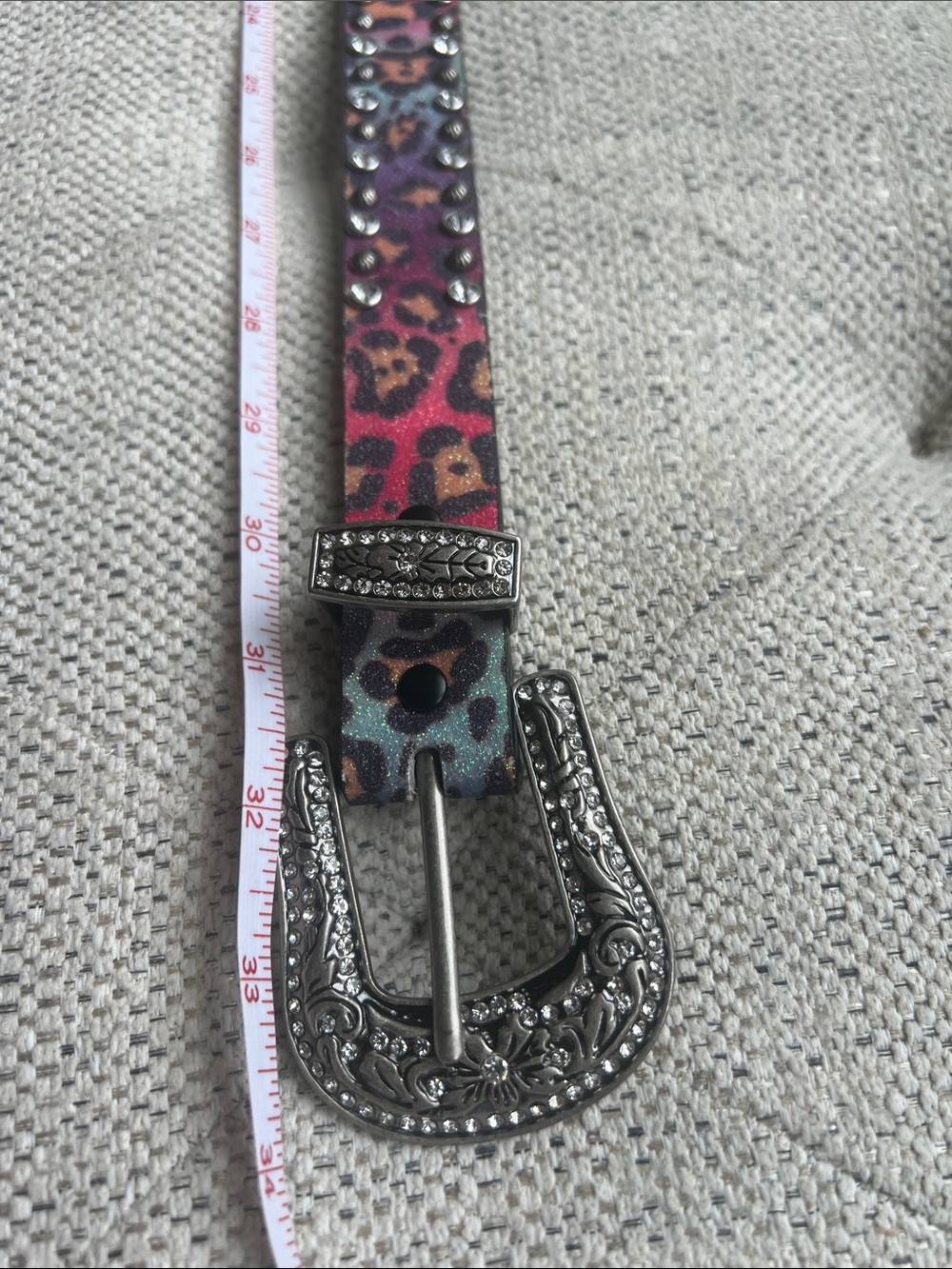 Kids Multicolor Leopard Print Studded Belt with Decorative Silver Buckle